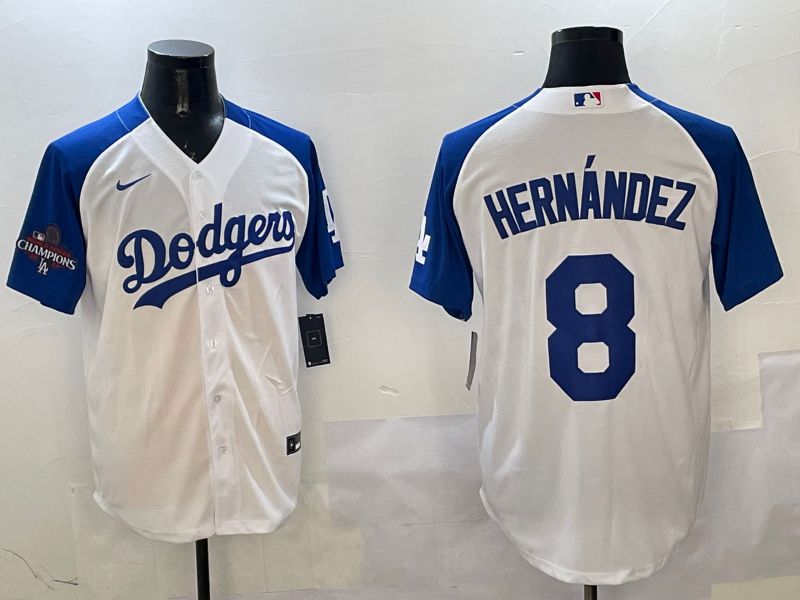 Men Los Angeles Dodgers 8 Hernandez White Blue Fashion Game 2025 Nike MLB Jersey style 2